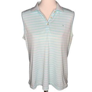 Vineyard Vines Striped Sleeveless Polo Shirt Large Light Green White Some Damage